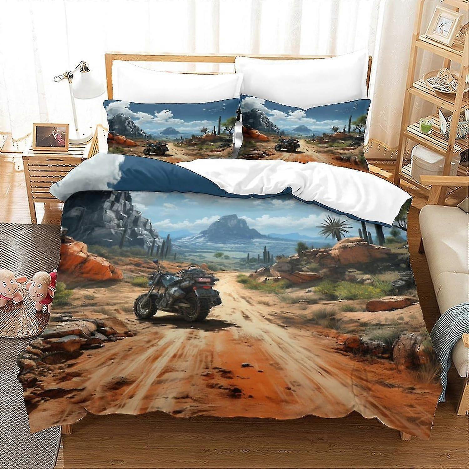 Conjunto de cama de moto de 3 peças com fronhas com fecho de correr Capa de colcha de microfibra macia tamanho duplo king