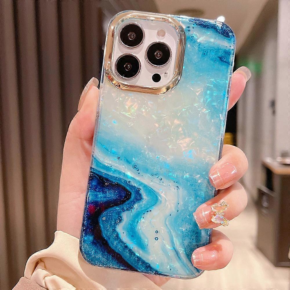 For iPhone 15 Pro Case IMD Marble Shell Pattern TPU+PC Phone Cover