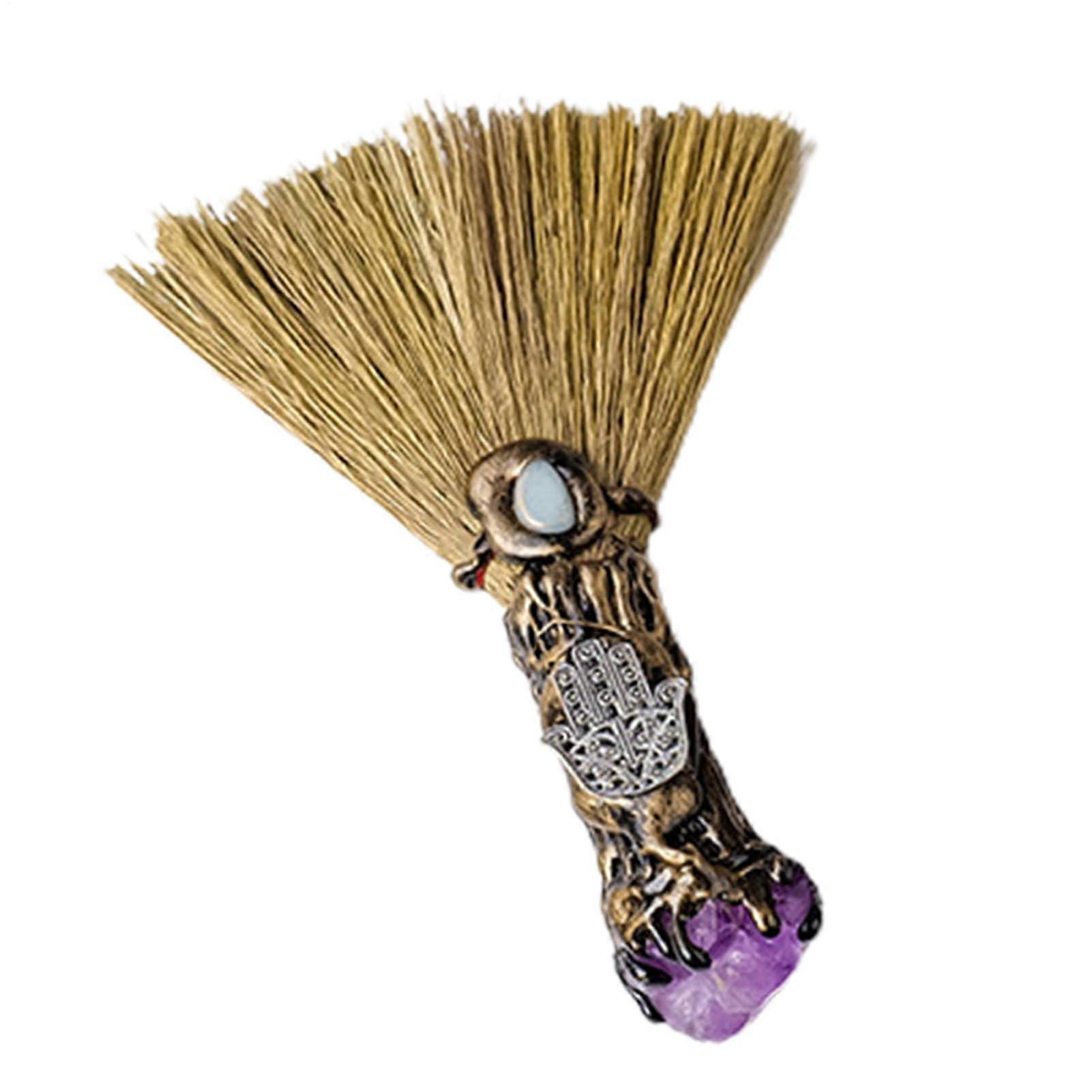 Natural Crystal Broom Mini Witch Broom for Wiccan Altar Handmade Reiki Broom Stick