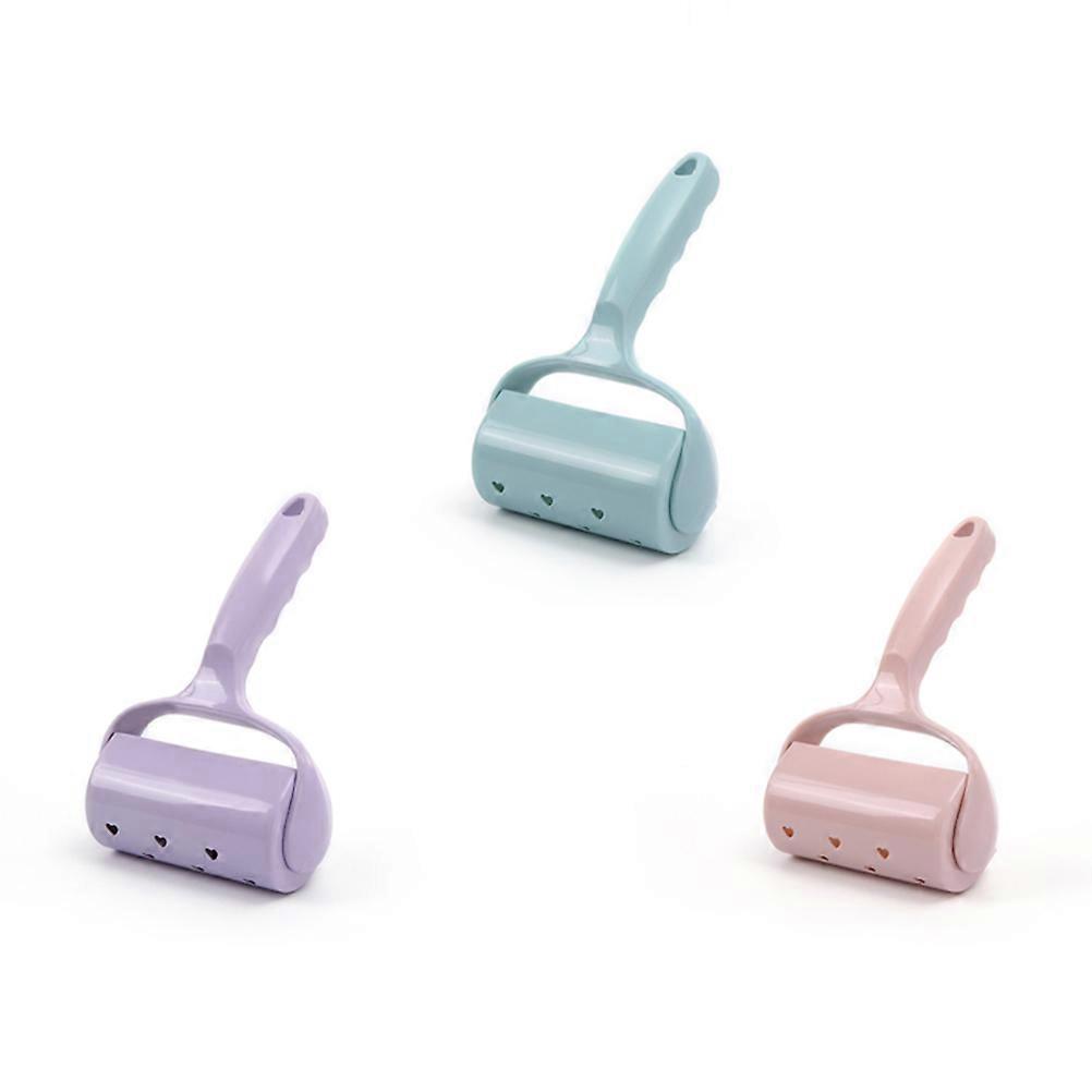 Portable Lint Roller Reusable Practical Clothes Hair Remover Solid Color Dusting Brush with Lid Pink for Travel 3Pack