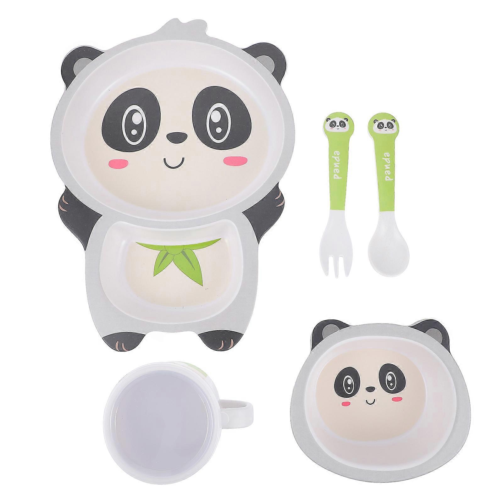 5pcs Tableware Set Fiber Plate Bowl Cup Spoon Fork Durable Lightweight Dining Essentials With Animal Design