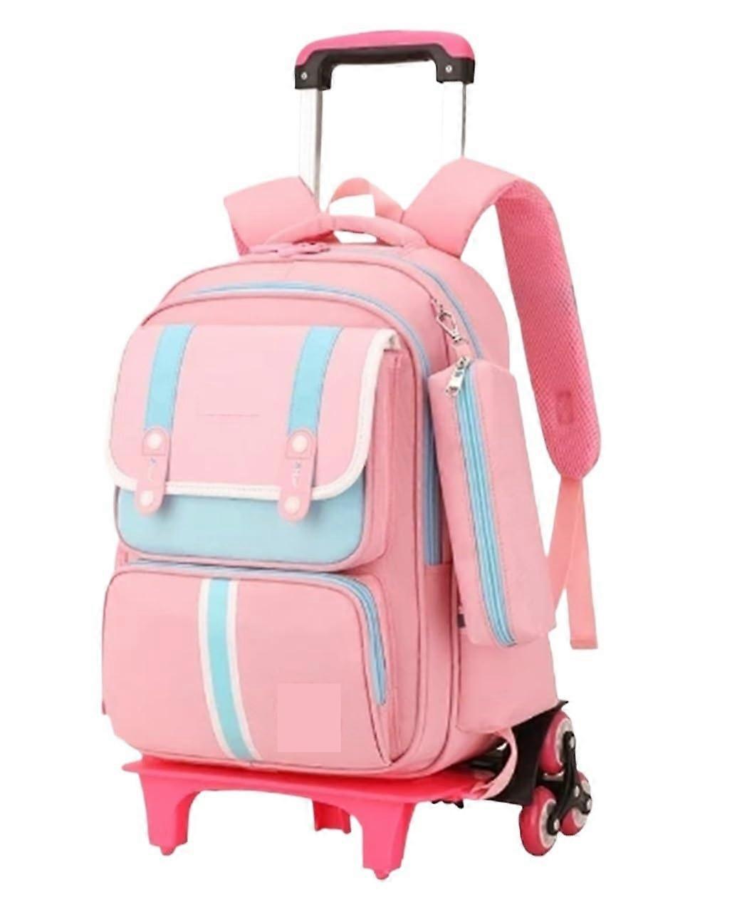 Backpack with Wheels, Waterproof School Backpack for Elementary Students, 6-Wheel Design, Pink Color, Rose