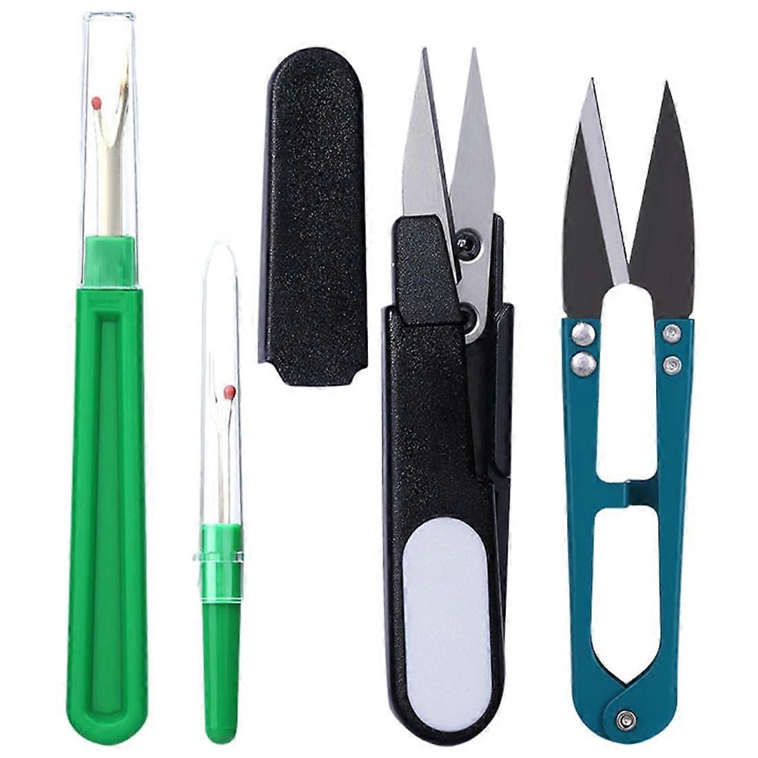 Seam Ripper 2-Piece Set With Protective Cap, Large And Small Rippers With Thread Cutter Scissors, Sewing Accessories