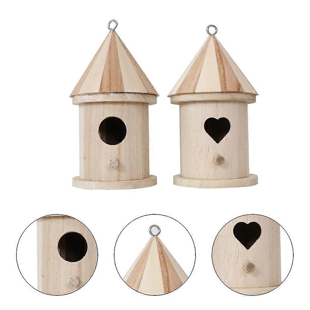 الطيور معلقة عش كوخ صغيرة الخشب الطيور بيت للحديقة منزل صغير شكل خشبي بني فاتح 2 قطعة