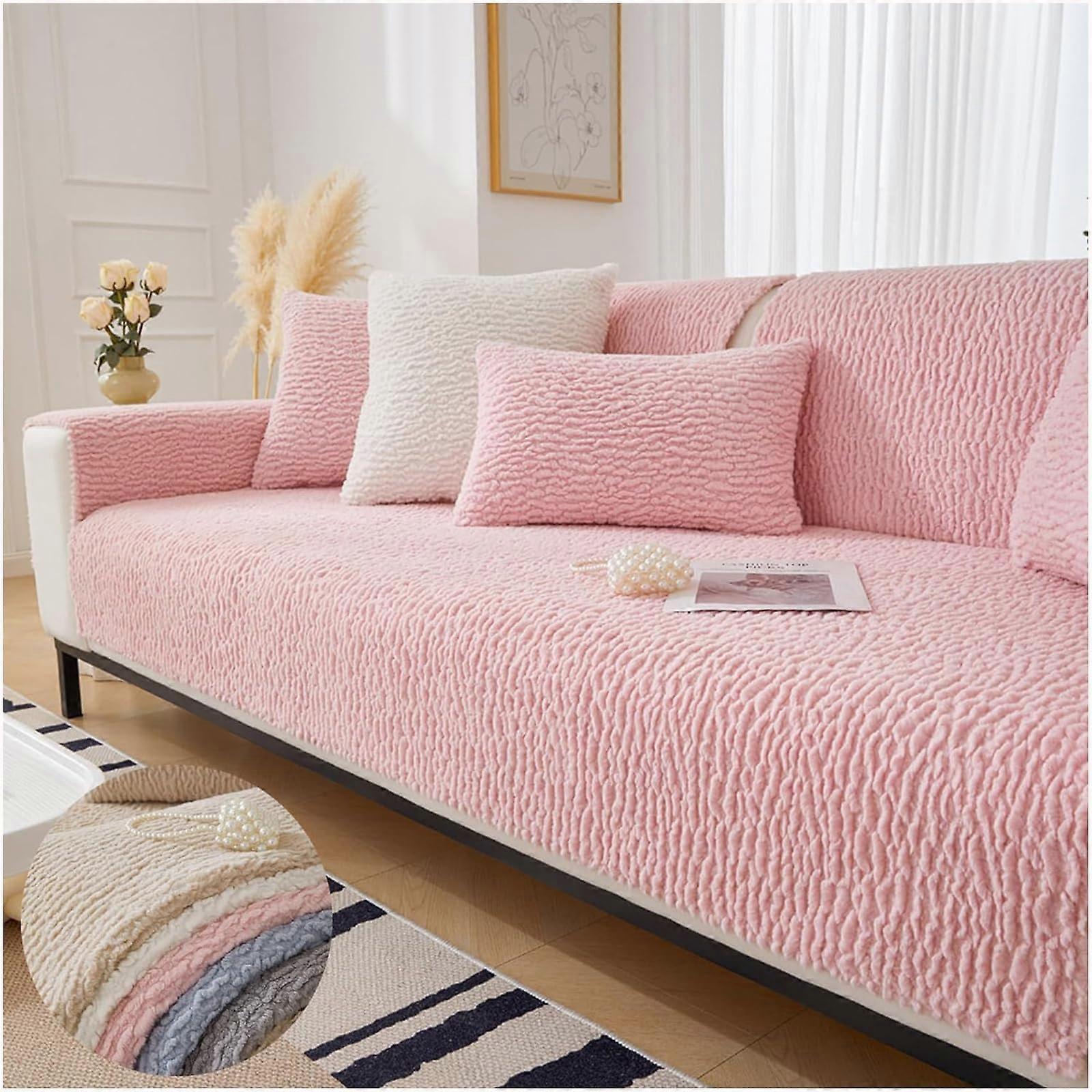 Berber Fleece Anti-Scratch Couch Cover for Pets, Pink Sectional Sofa Protector, 70x70cm, Fuzzy Fabric