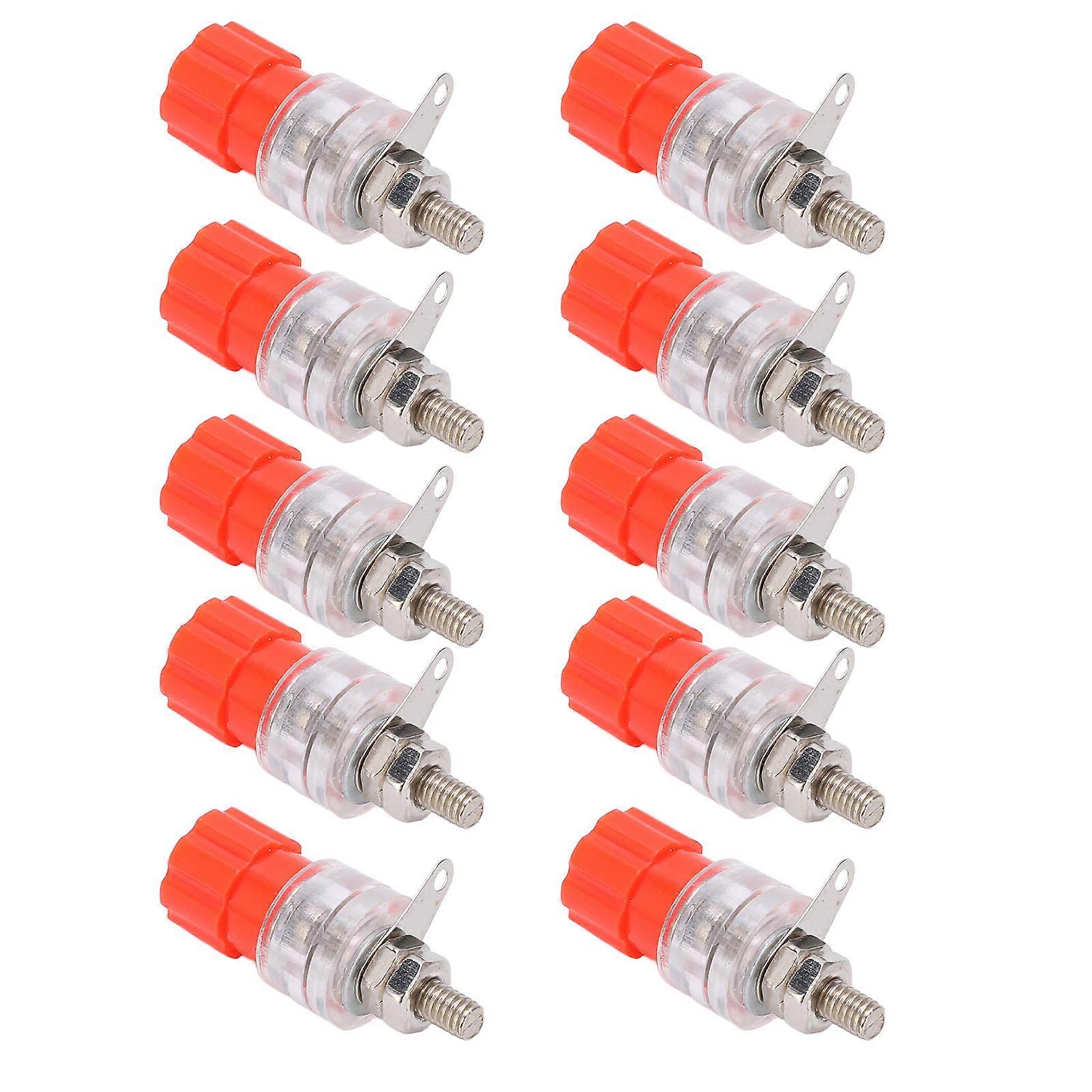 10pcs Banana Socket 4mm/0.2in Copper Screw Transparent Zinc Alloy Material Speaker Binding Post 30Vac‑60VdcRed
