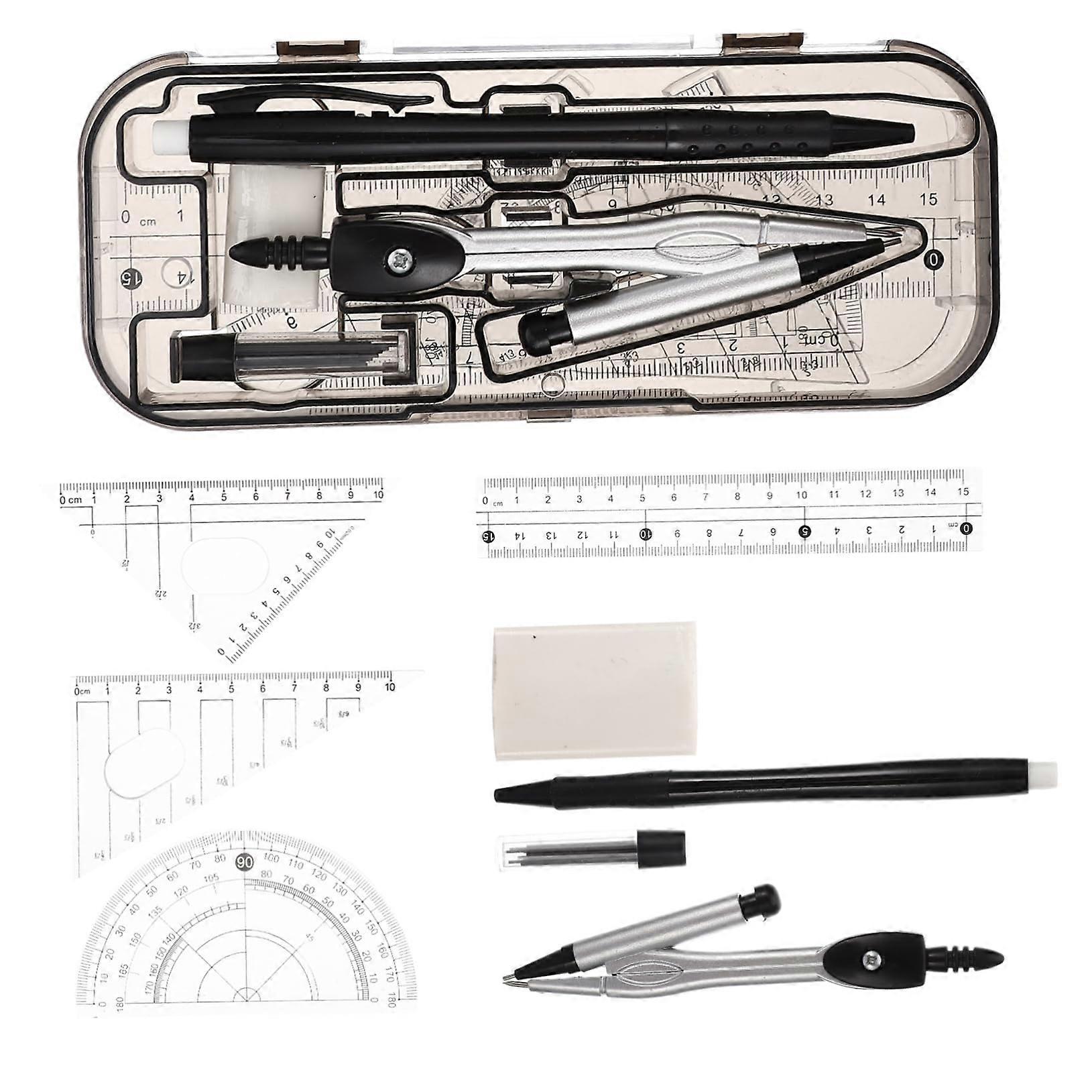 1 Set Stationary Set Geometry Set Measuring Tools Technical Ruler Precise Protractor Compass