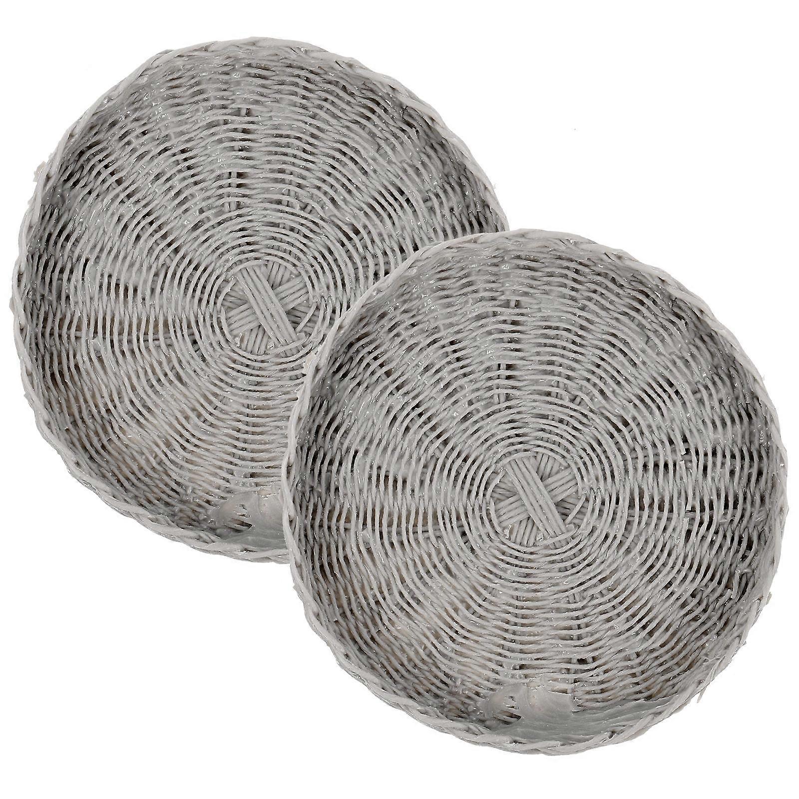 Miniature Woven Tray for Playing Made of Resin Light Grey Small and Delicate 2pcs