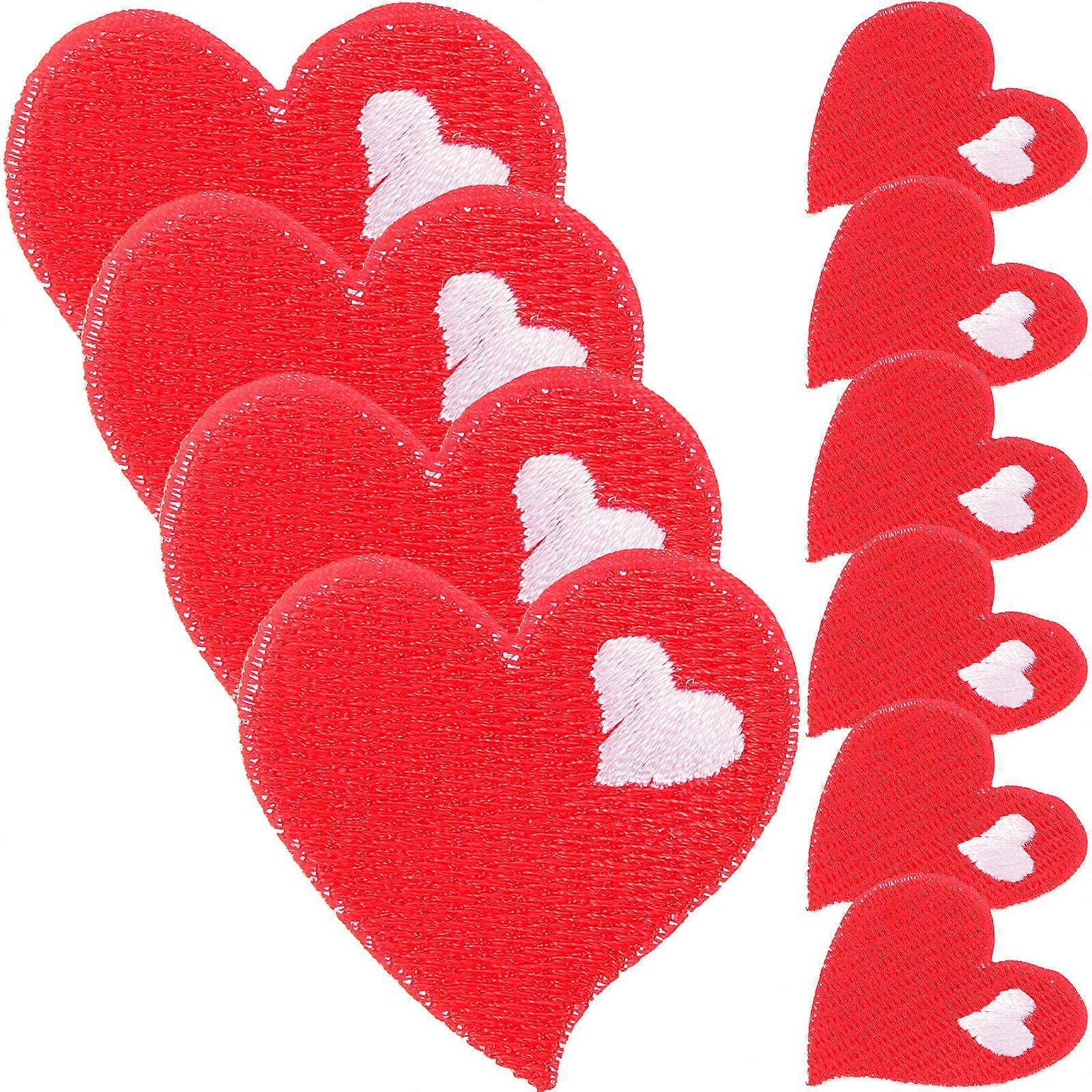Cute Iron on Patches Heart Appliques for Clothing 10Pcs Red Embroidered Patches