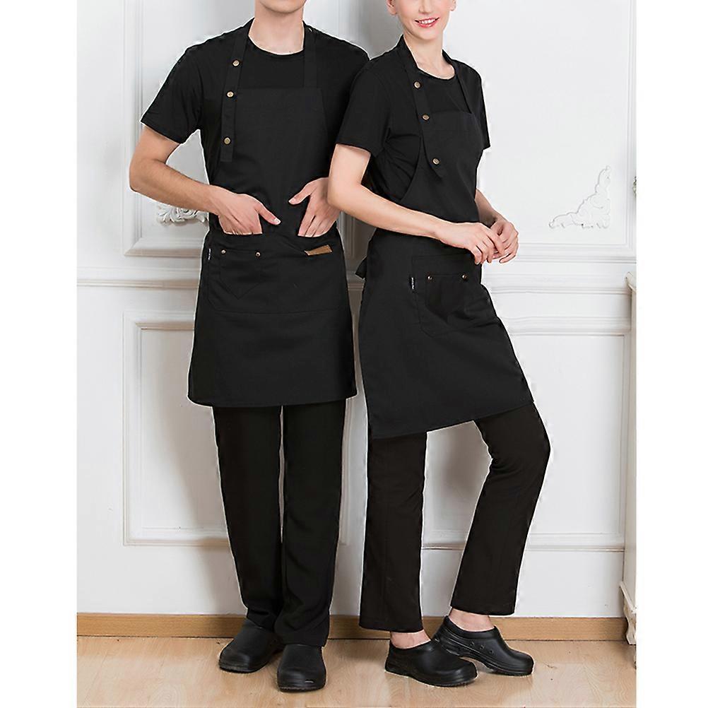Waiter Apron Canvas Halter-Neck Adjustable Kitchen Apron With Pockets For Hotel Use Black 76x66x0.1cm Protective 1Pcs