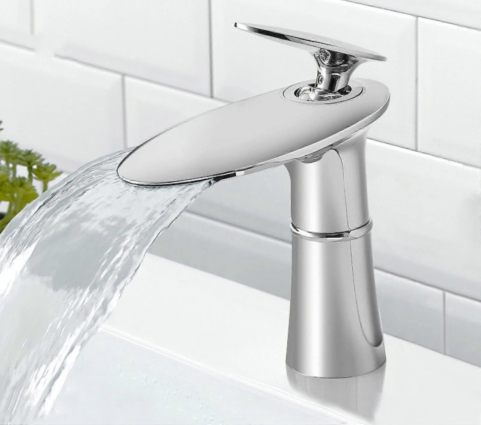 Waterfall Washbasin Faucet Hot And Cold, Bright Silver Dwarf, Compact, 1/2-Inch Connection, Bathroom Cabinet Basin