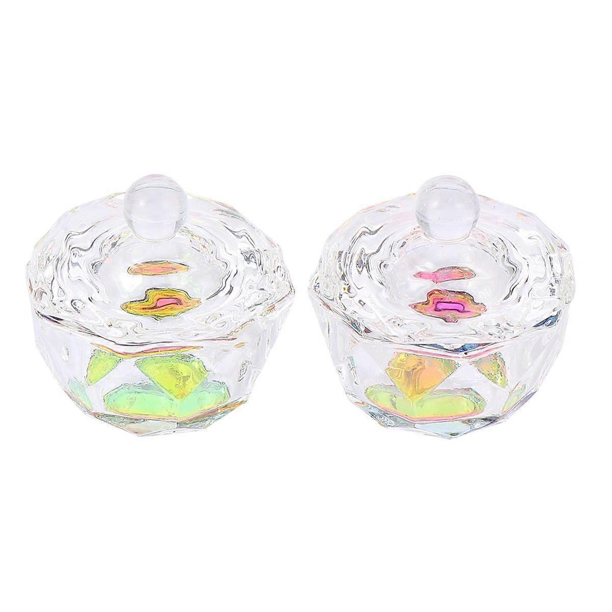 2 Pcs Nail Dappen Plat avec couvercle Plat en verre Clous Tasse à poudre (octogonal)