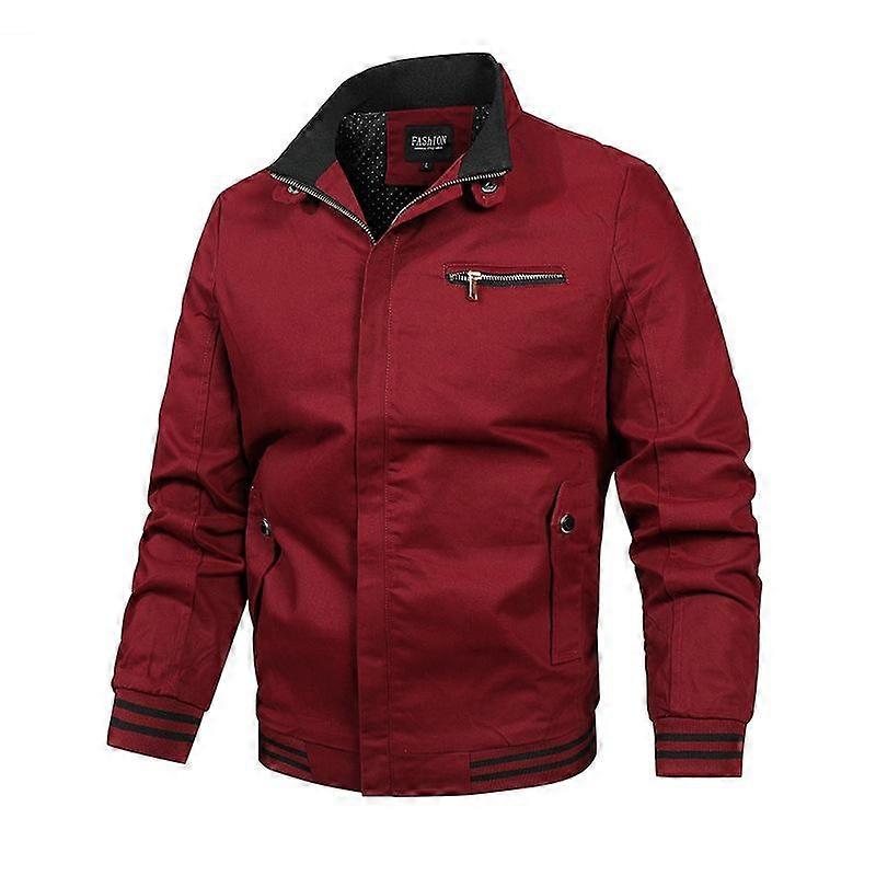 Autumn Men's Casual Jacket Pure Cotton Washed Work Jacket Men's Solid Color Simple Standing Collar Jacket