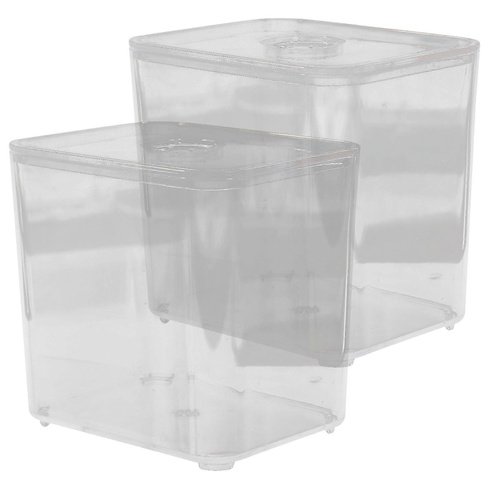 Transparent PET Storage Box for Cotton Swabs and Makeup Pads Clear Desk Organizer with Lid Stackable and Space Saving 2 Pieces