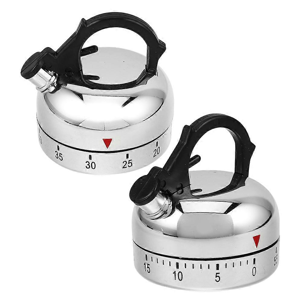 2pcs Manual Kitchen Timer for Cooking Countdown Clock Mechanical Timer Silver Plastic Metal