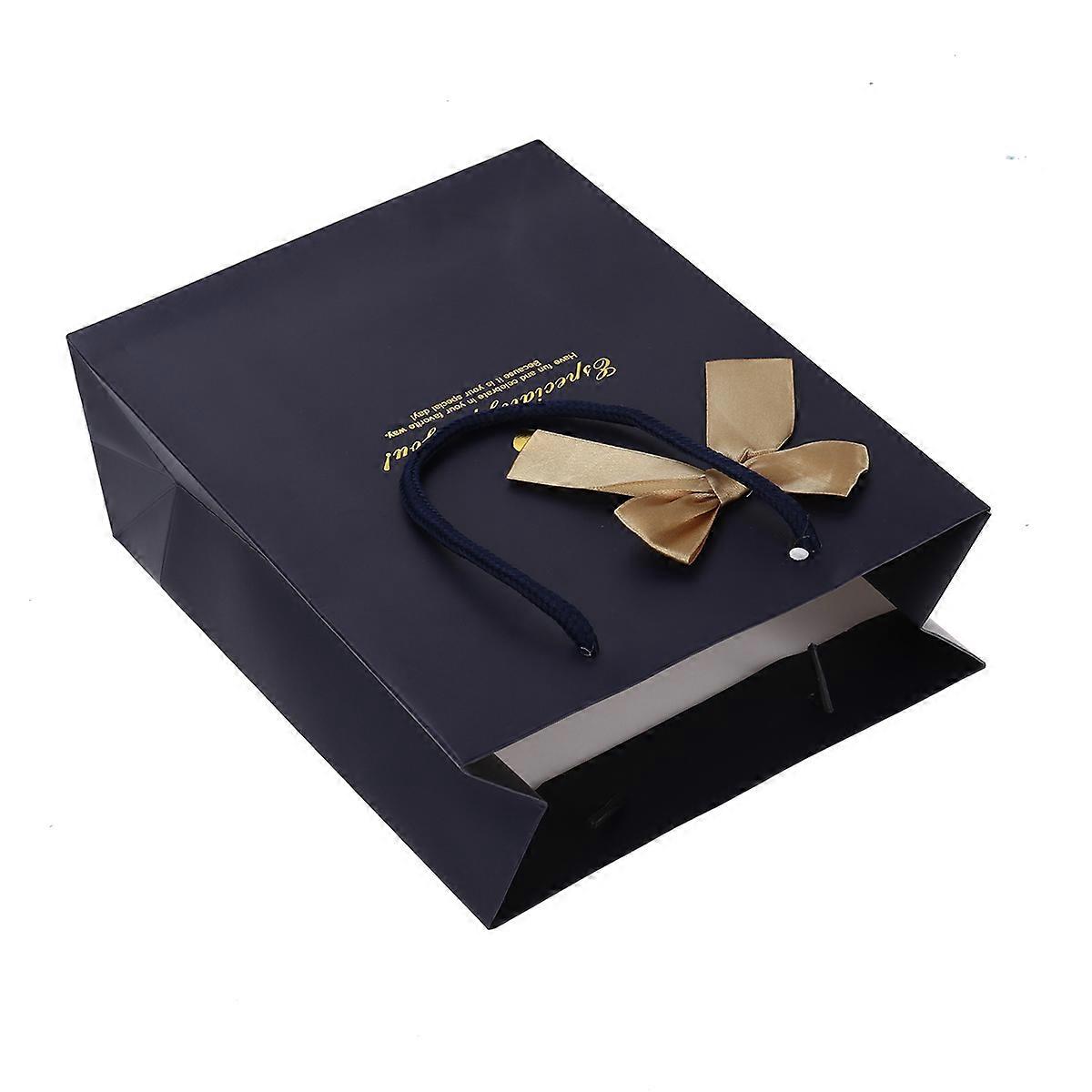 Durable Blue Paper Bags with Knitted Handles for Storage Use Ideal for Parties Gifts and More 5PCS