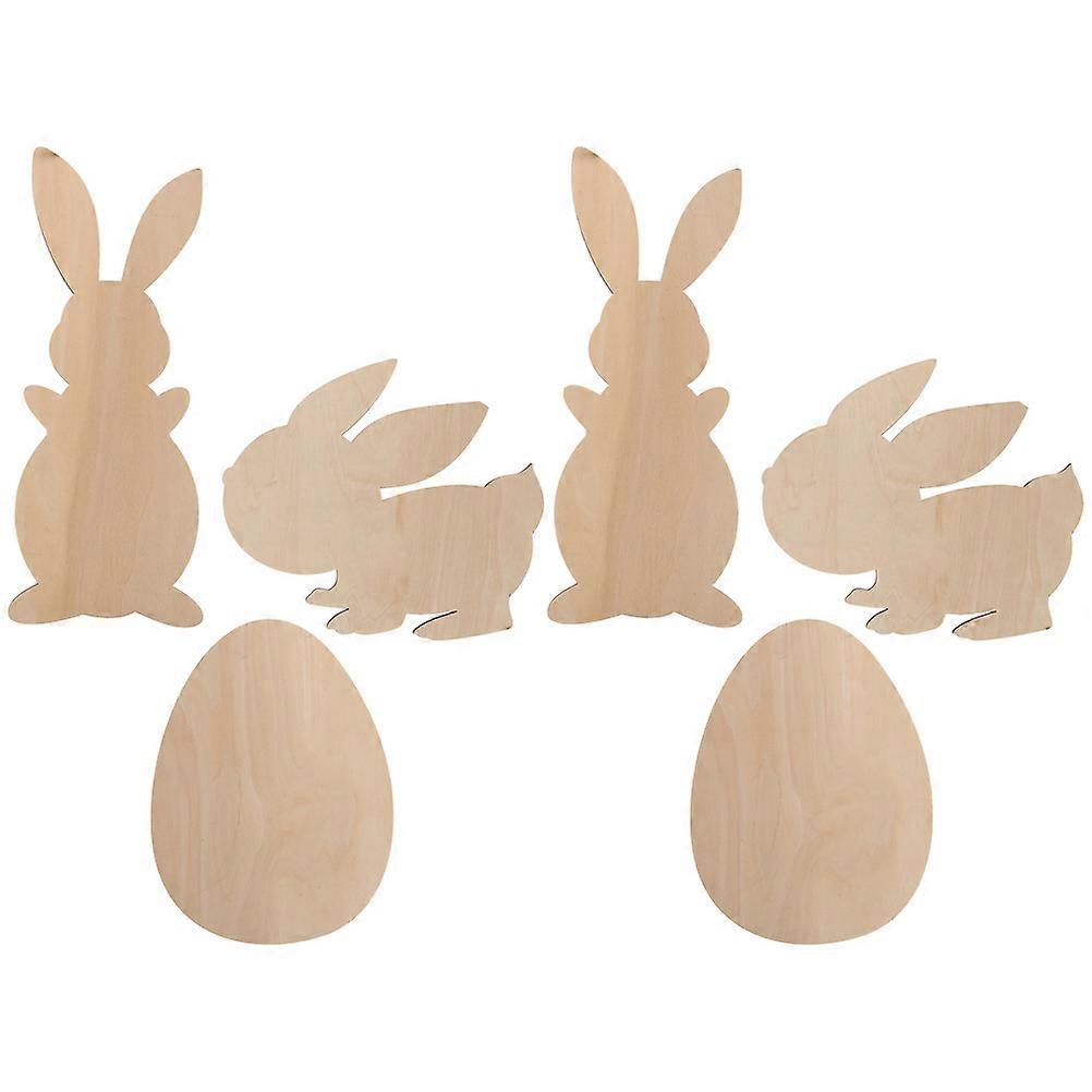 6pcs Wooden Rabbit Eggs White Cutout Easter Eggs Bunny Shaped Rabbit Decor