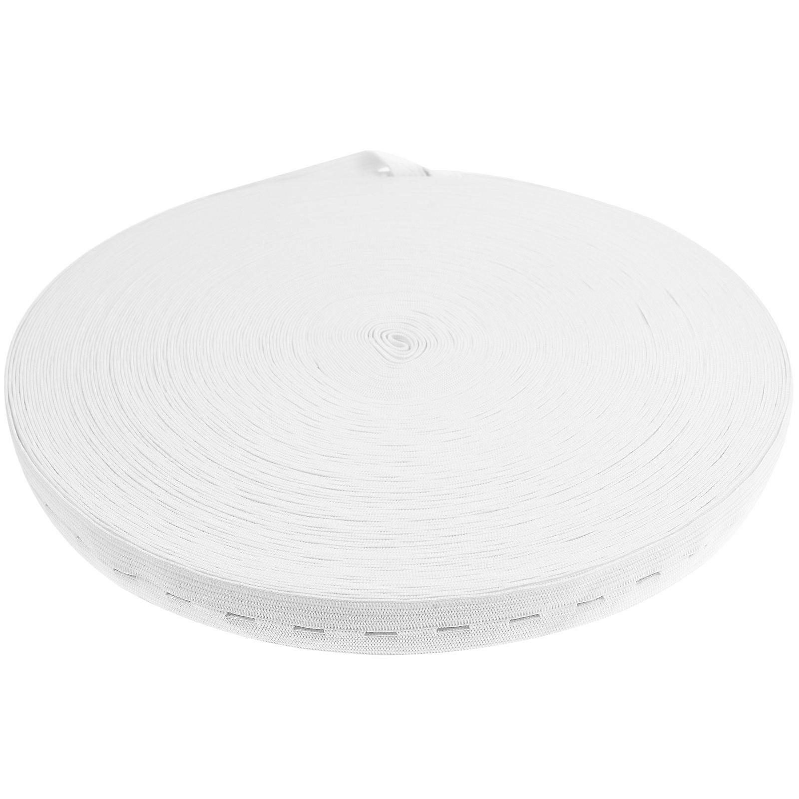 Wide Stretchable Polyester Buttonhole Elastic Strap for Waistbands, Necklines, DIY Crafting White Flat Elastic