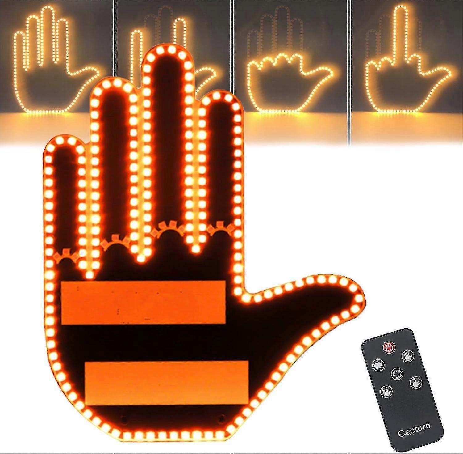 Road Mate Hand Signal, Funny Car Led Finger Lights with Remote Control, Light up Finger for Car Window