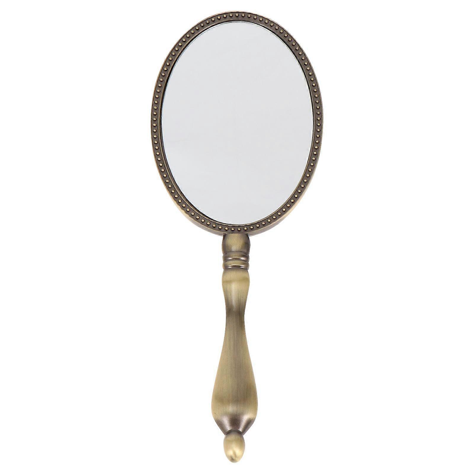 Retro Handheld Compact Mirror Portable Metal Makeup Mirror for Home Travel