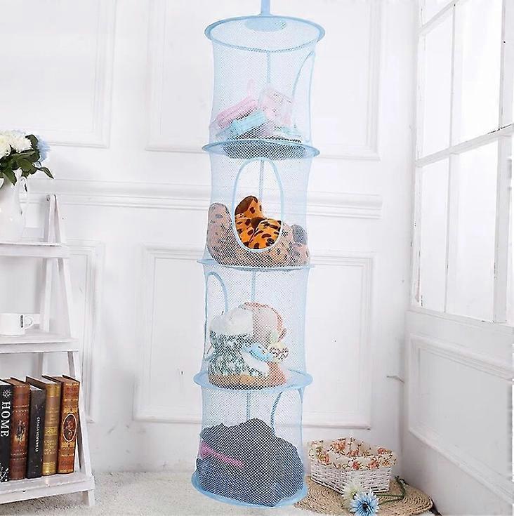Hanging Storage Net, Hanging Toy Storage, 4-Tier Mesh Hanging Storage Basket Foldable Space Saving Organizer