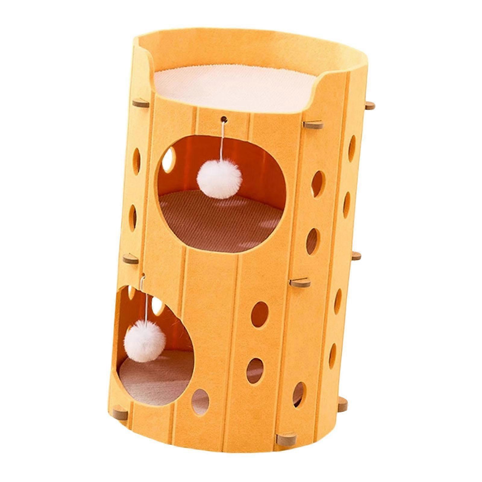 Hideaway for cats with tunnel and play area, indoor pet supplies, 2tier, yellow