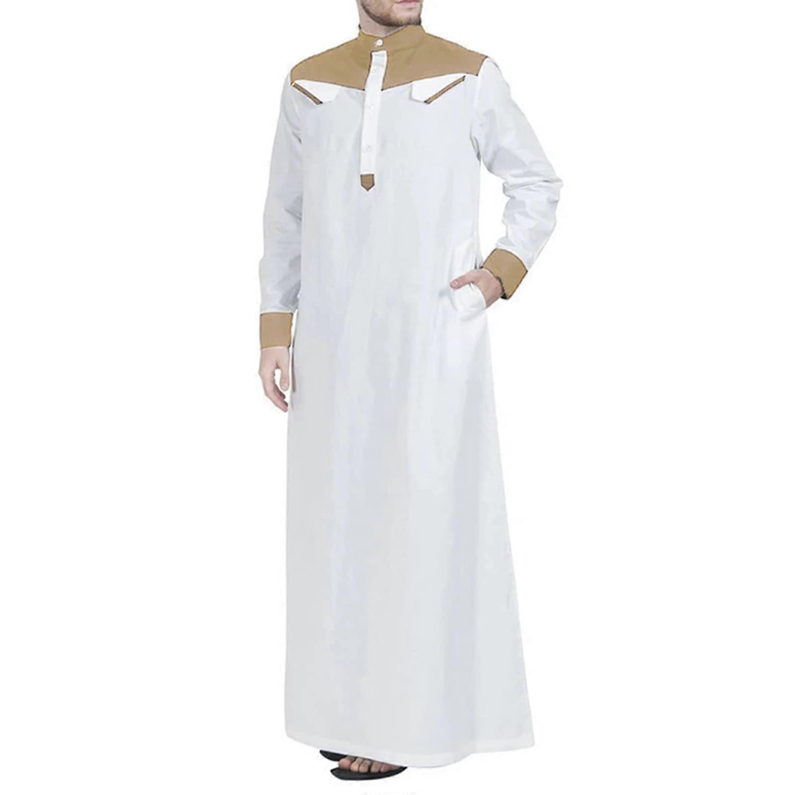 Men's Long Sleeve Islamic Kaftan Thobe Robe in XL, Full Length Arabic Dress for Muslim Style, Comfortable Fabric