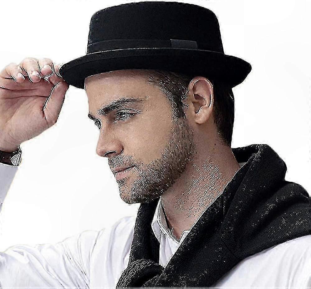 Flat Top Wool Felt Fedora Hat for Men Stylish Porkpie Design