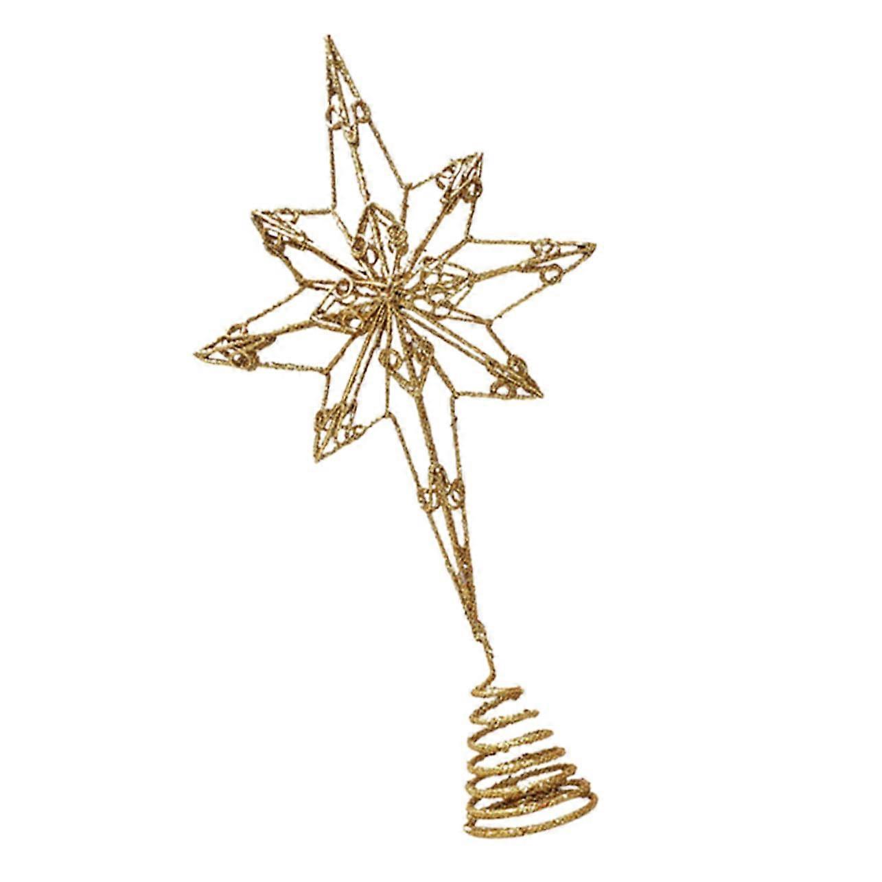Golden Eight Pointed Star Christmas Tree Topper Wire With Glitter Coating For Xmas Decoration In Homes Offices Hotels