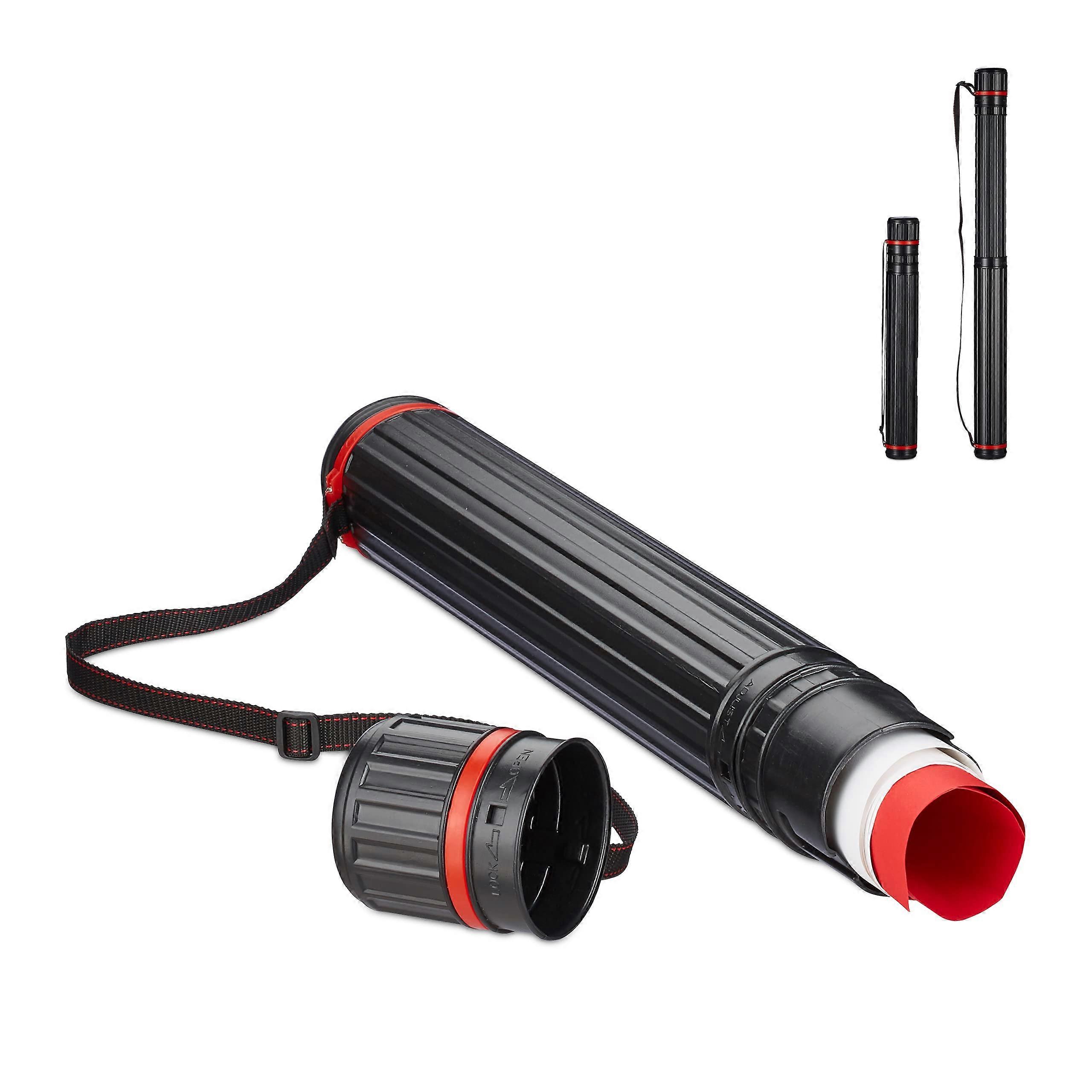 Telescopic Poster Tube, Up to Size A0, Adjustable Shoulder Strap, Screw Cap, 64107 cm, Plastic, Black, 9 x 9 x 107 cm