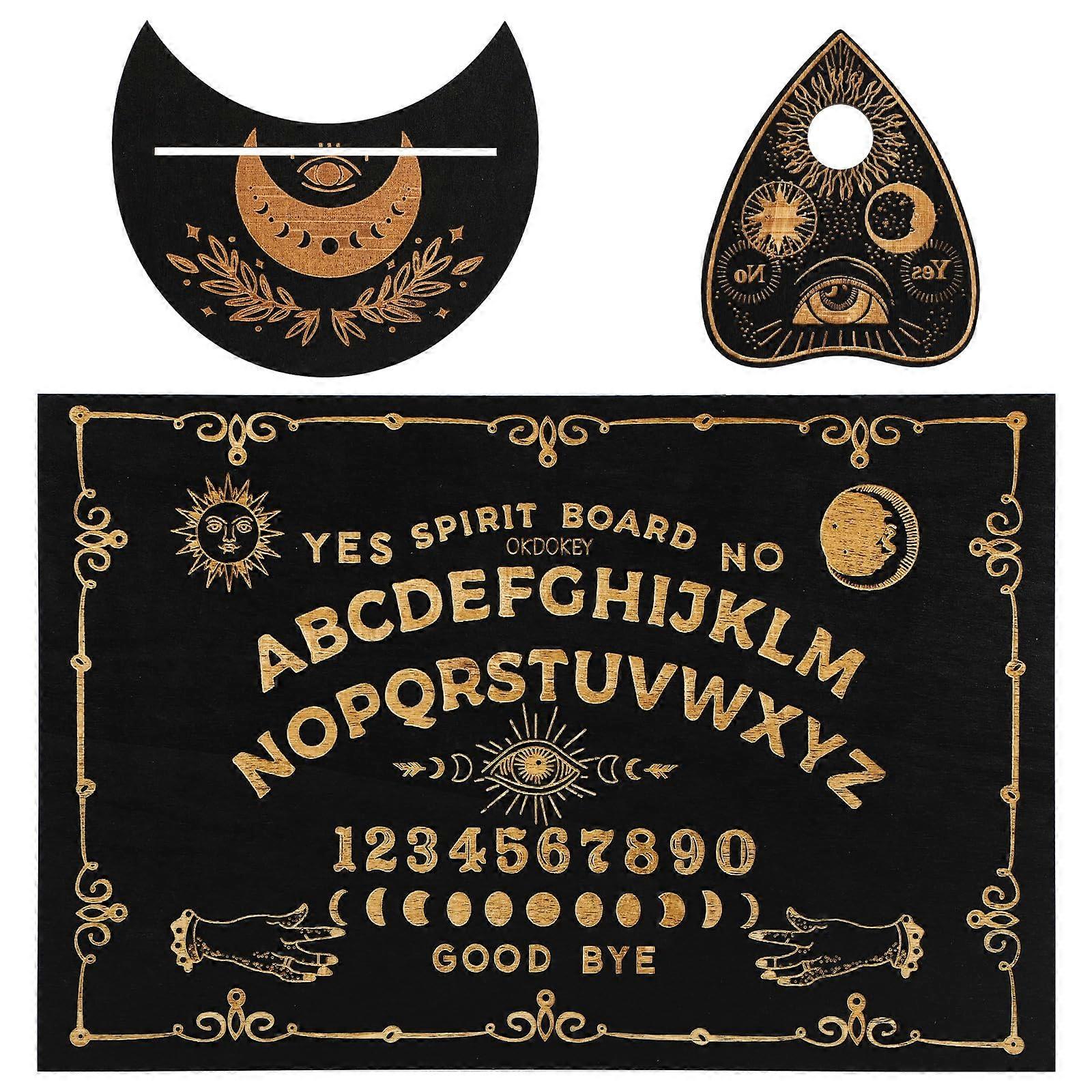 Wooden Black Ouija Board Set 11.8 x 7.8 Inch Classic Talking Boards with Planchette, Metaphysical Message Spirit Board Wiccan Gifts