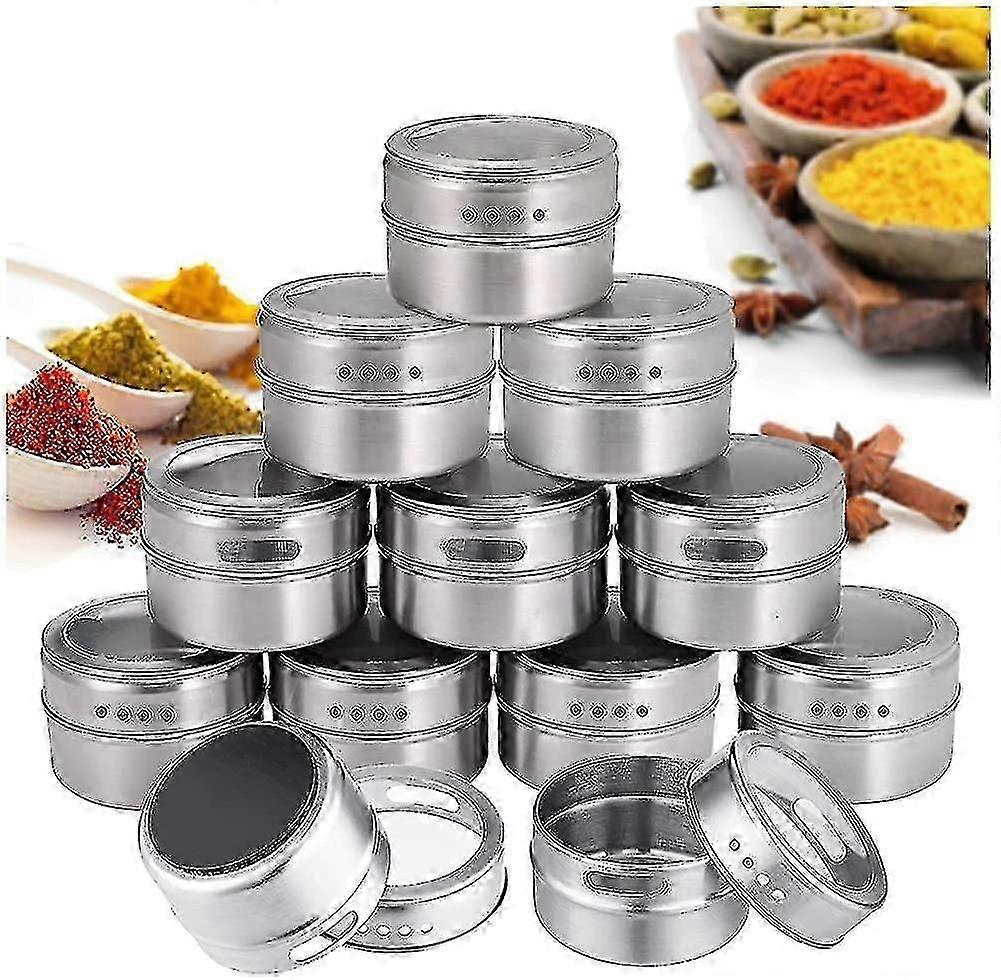 Magnetic Spice Jars, Set Of 12 Magnetic Spice Jars, For Bbq Kitchen, Round