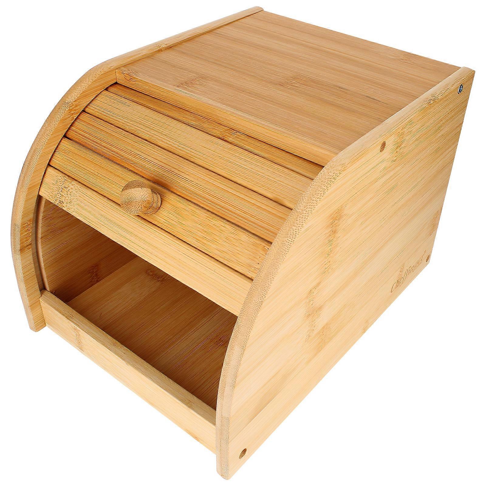 Natural Bamboo Bread Box Sliding Opening Compact Ultra Practical, Brown / Beige