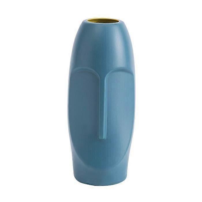 Nordic Minimalist PE Vase Abstract Human Face Creative Display Room Decorative Fig Head Shape Vase-Blue