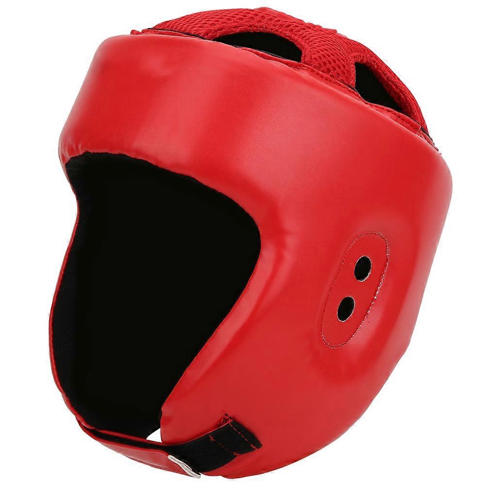 Boxing Helmet PU Leather Adjustable Head Guard Red Large 9.1in