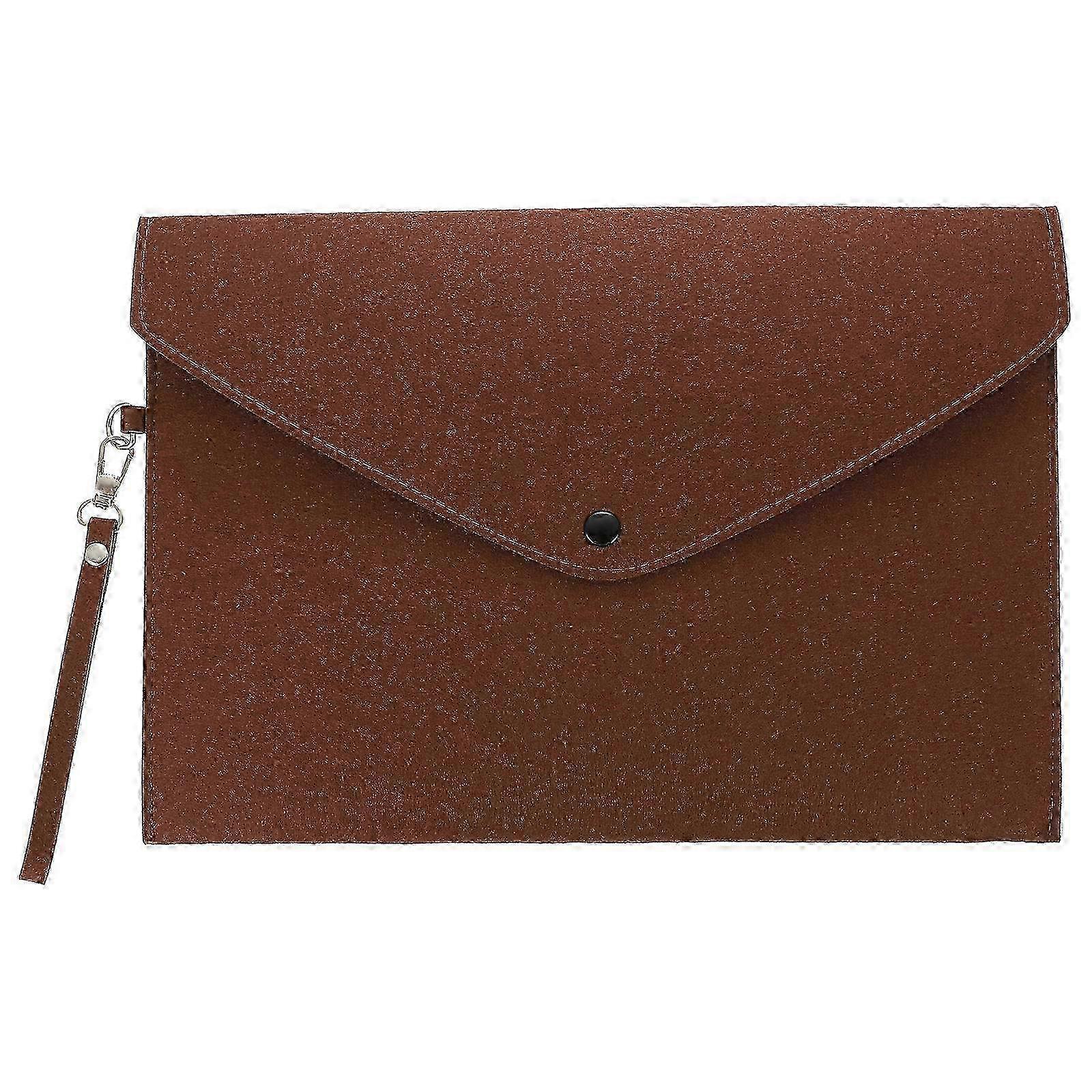 A4 Felt File Folder with Lanyard - 35x24.5cm Coffee Office Pouch for Documents & Papers