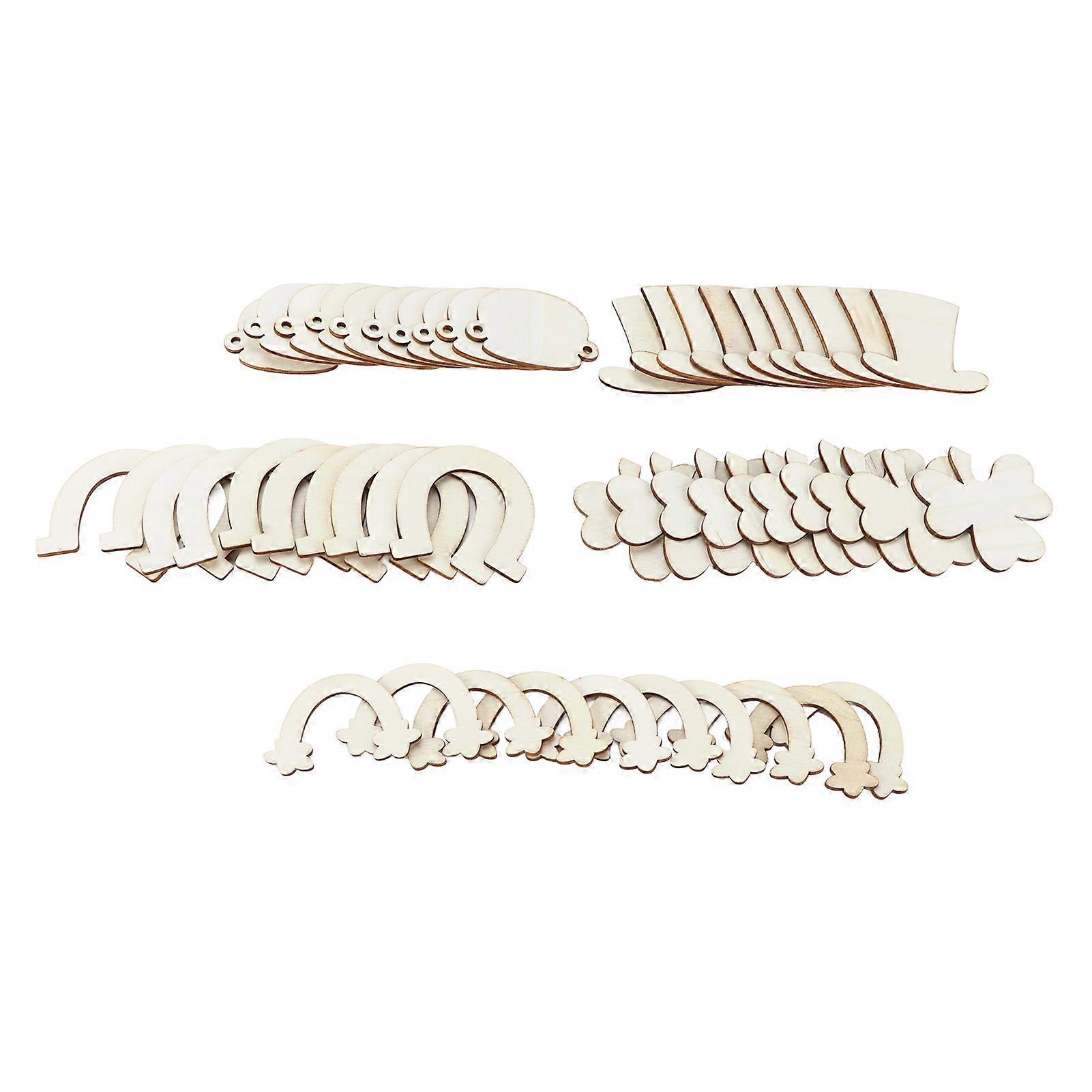 GPB 50Pcs Decorative Wood Chips 60mm 5 Styles Blank Wooden Cutouts Slices for Christmas Decoration