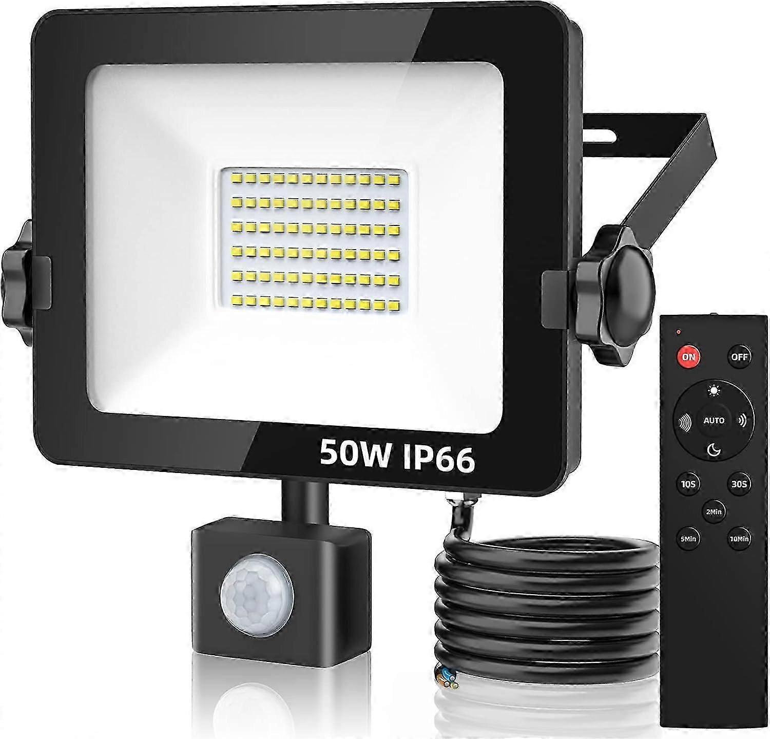 50W 5000 לומן זרקורים LED עם חיישן PIR, IP66 עמיד למים אור קיר חיצוני עם שלט רחוק לגינה, חצר אחורית, מוסך