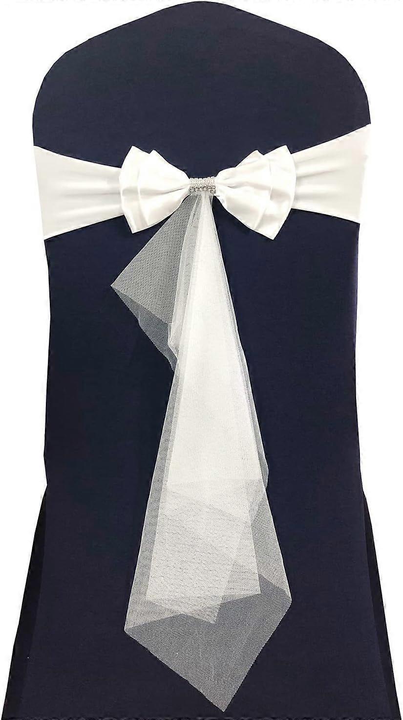 10pcs Ready to Use Spandex Stretch Chair Band with Double Satin Bows & Sashes