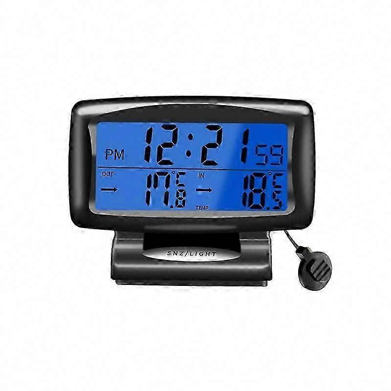 Car Clock with LCD Night Light & Dual Thermometer for Inside/Outside Use, 2-in-1 Black Automotive Electronics