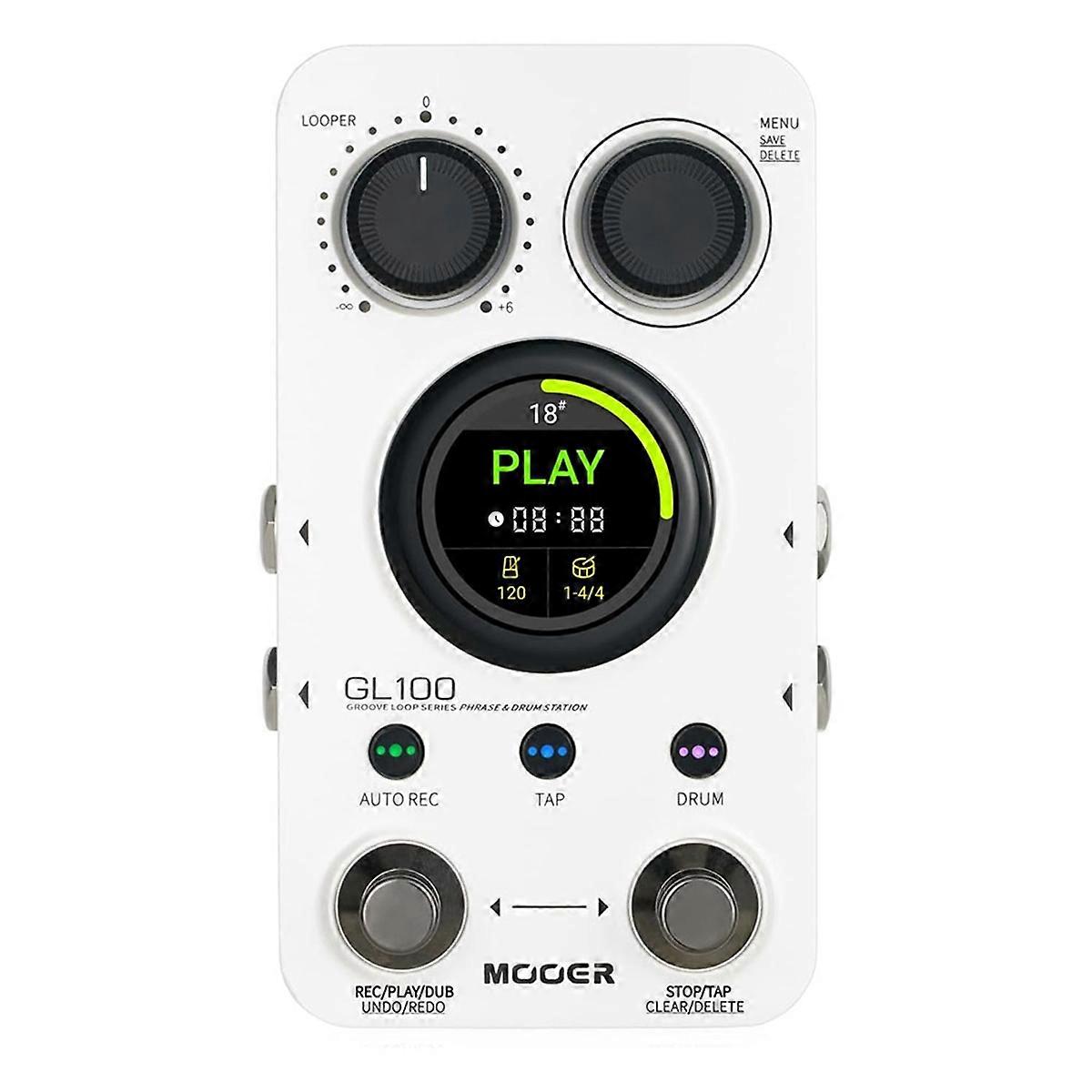 GL100 Looper Pedal Drum Machine, Effet monobloc de guitare électrique Enregistrement automatique tactile de 1,3 pouce avec 100 positions de mémoire