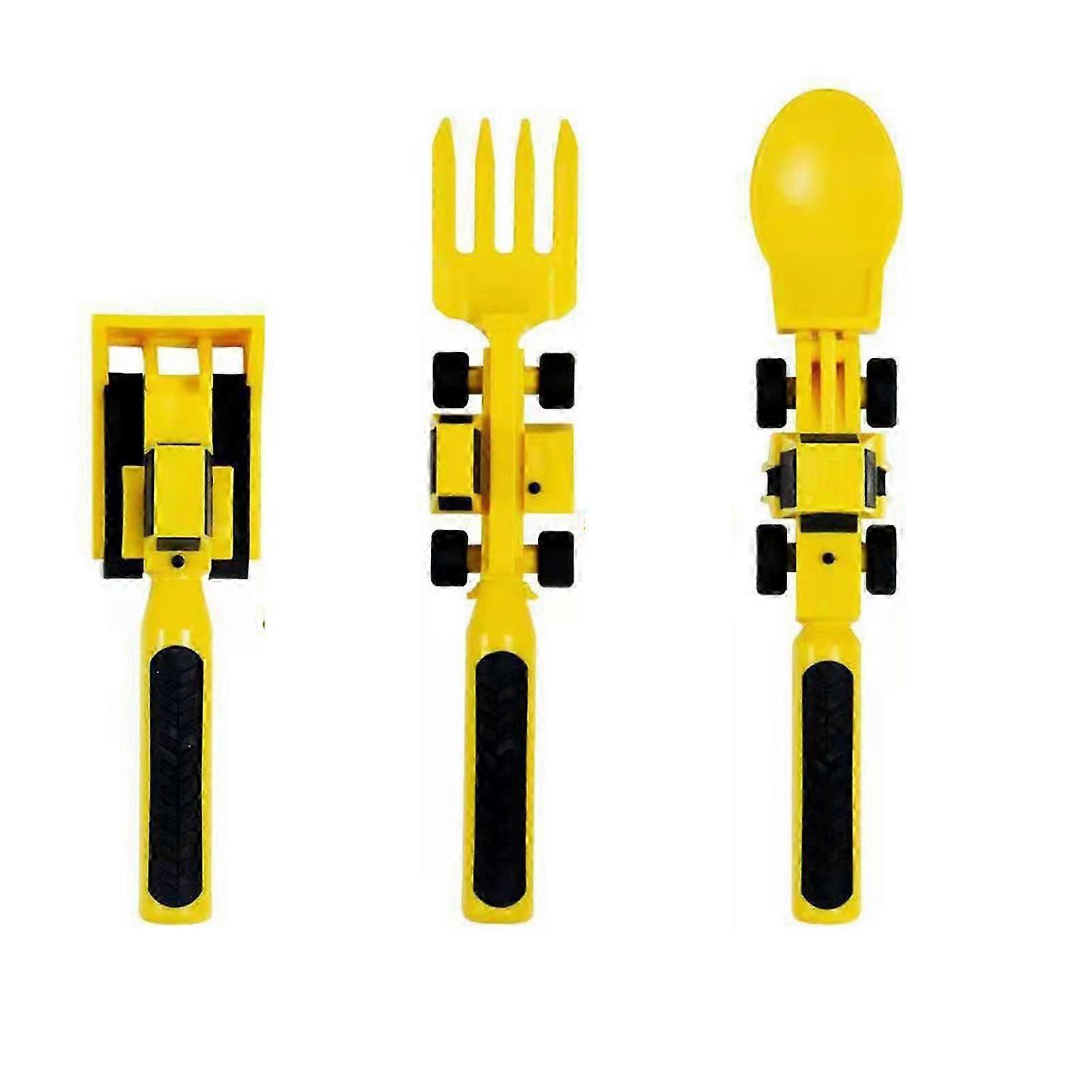 kids tableware set with bulldozer excavator shovel fork