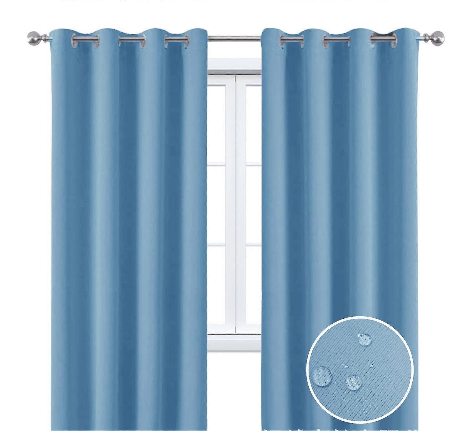 2 Pieces Solid Indoor/outdoor Light Filtering,waterproof Grommet Top Curtain Panel,light Blue