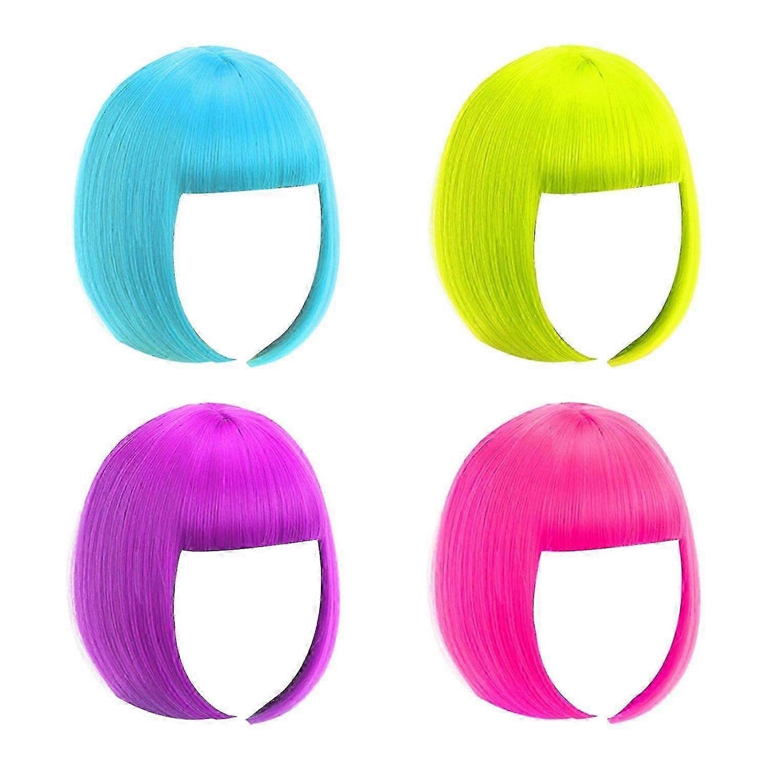 2025 Latest Model Short Bob Wig, 4 Pieces Colorful Wigs, 12" Cosplay Wigs with