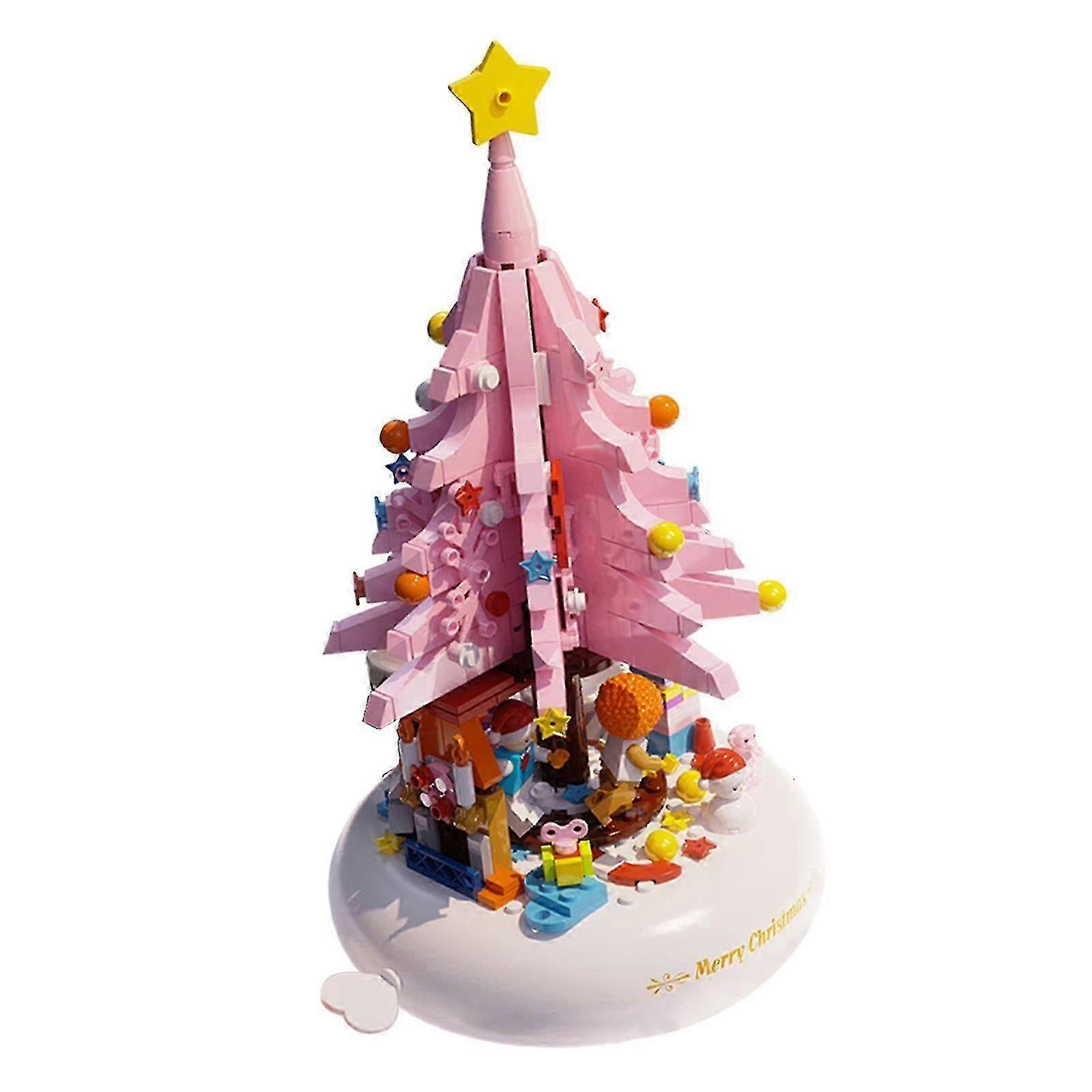 DIY Christmas Tree Music Box with LED Lighting - Pink Decorative Item for Festive Learning