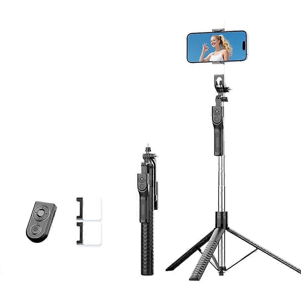 K50 Single Phone Clip TikTok Bluetooth-Compatible Selfie Stick 1.9m Extendable Tripod with 2 Fill Lights