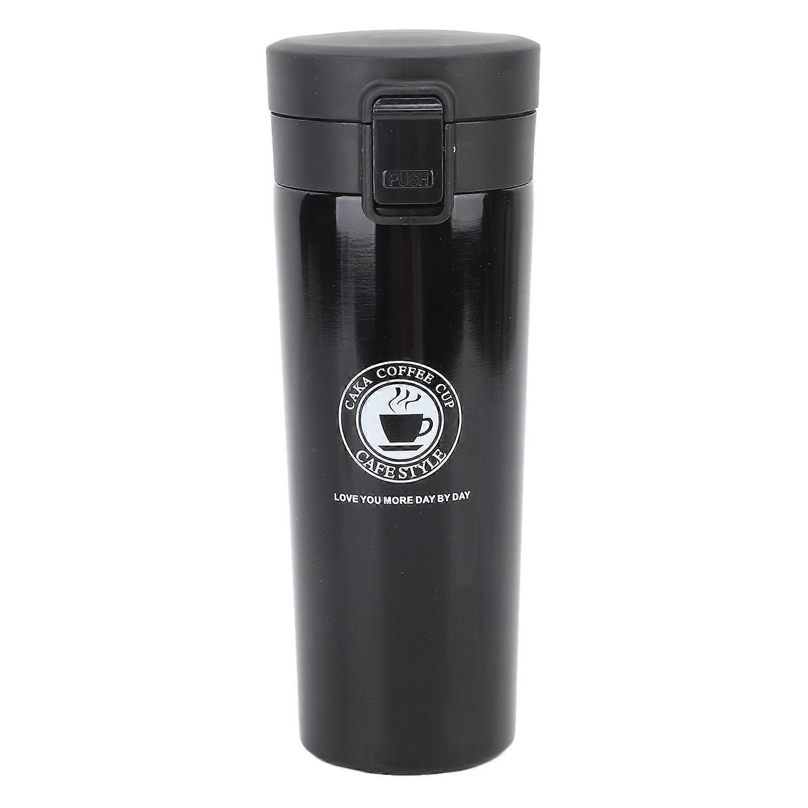 Tasse à café isotherme en acier inoxydable, tasse à café de voyage, tasse à café isotherme portable pour voiture avec couvercle, noir, 500 ml