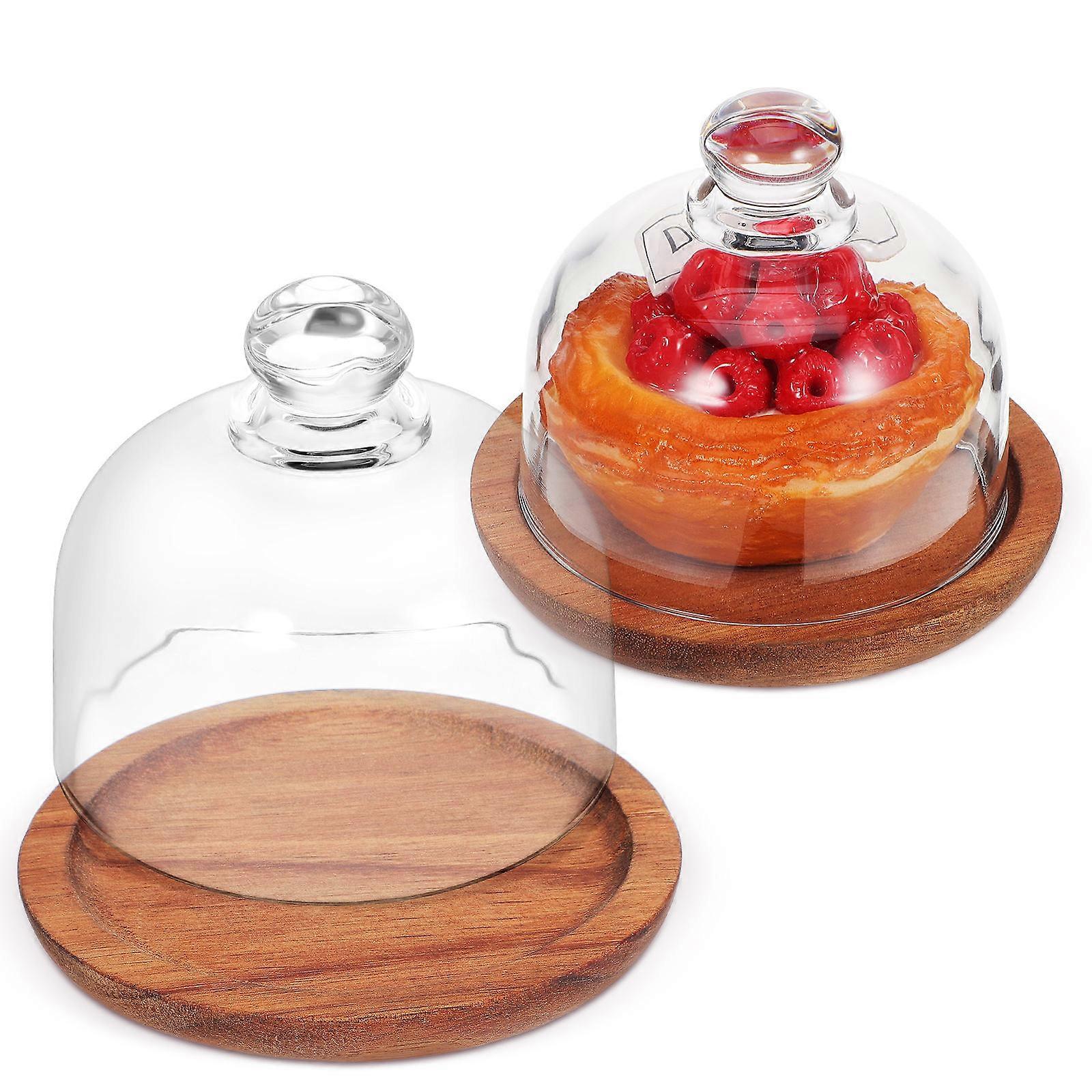 Glass Butter Dish with Lid Cake Display Stand for Kitchen Use 2Pcs
