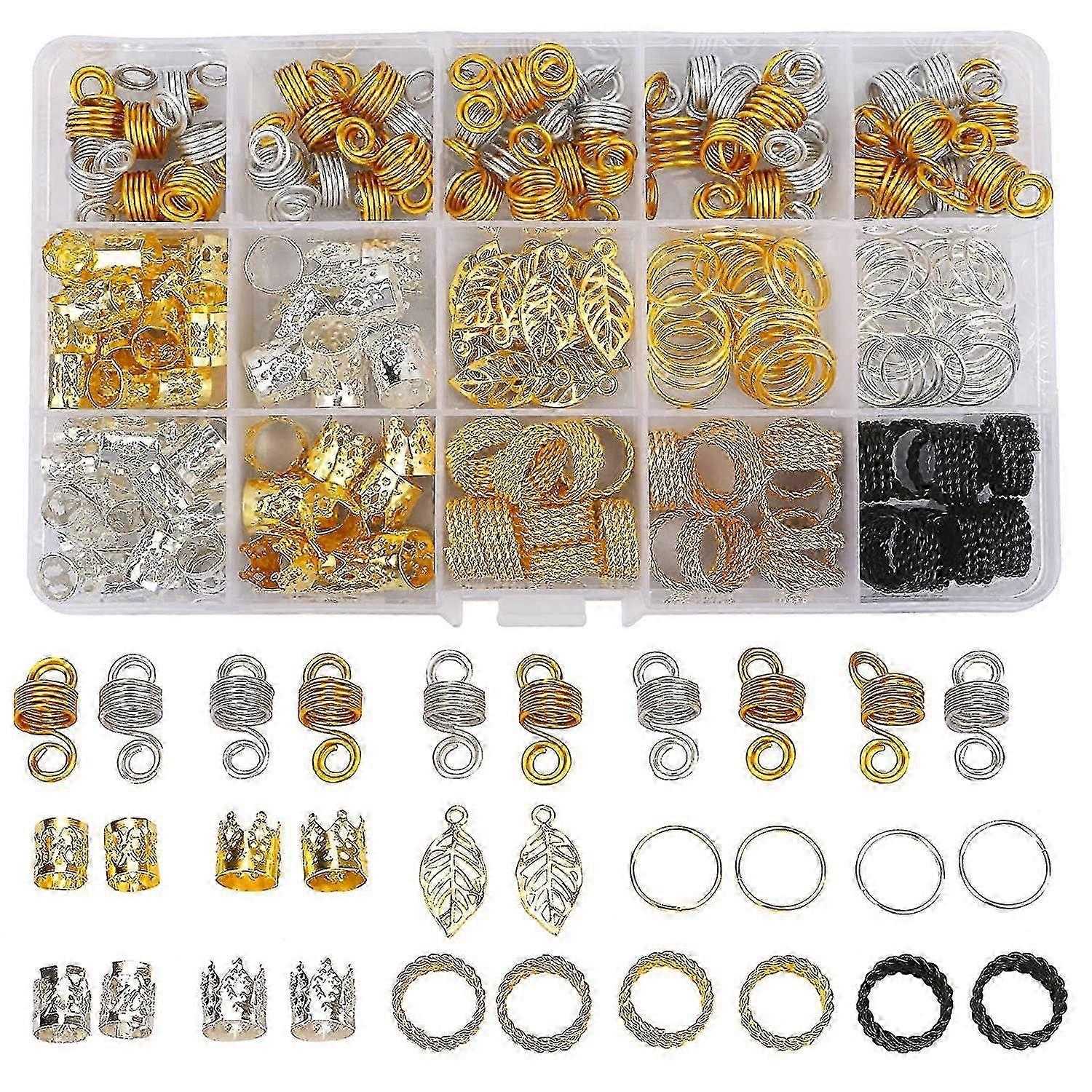 200pcs Beads For Hair Braids, Hair Jewelry For Women Braids, Metal Gold Braids Rings Cuffs Clips For Dreadlock Accessories Hair Decorations