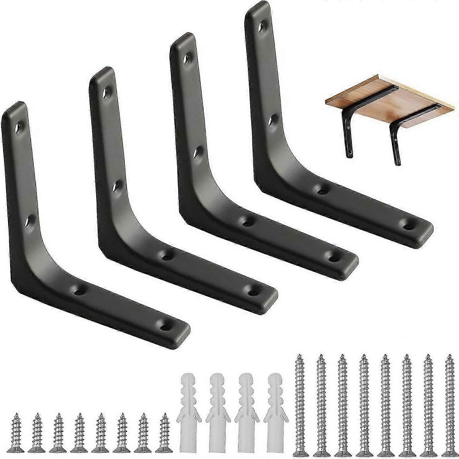 4PCS Black Shelf Bracket,Right Angle Brackets Heavy Duty Shelf Support for Table Bookshelf
